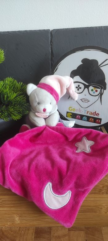 Doudou Chat Gris  Mouchoir Rose Lune Etoile Luminescent bn0137 bonnet violet