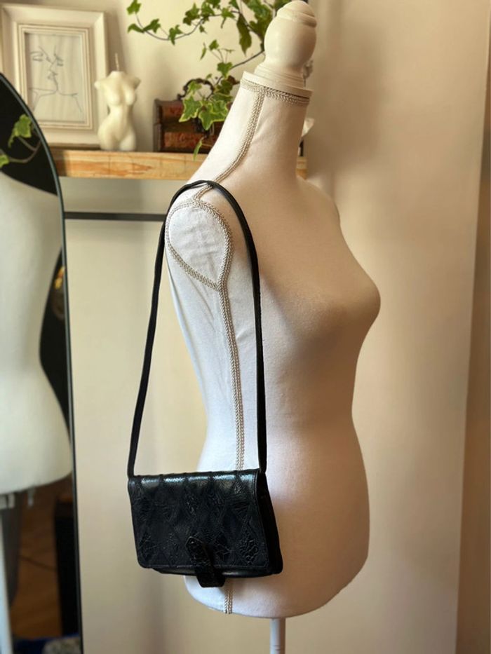 Sac bandoulière/pochette en cuir de croco noir authentique Jean Charles Paris (vintage 70s’) - photo numéro 10