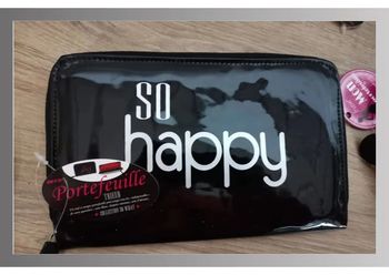 Portefeuille noir so happy argenté  20X12 cm