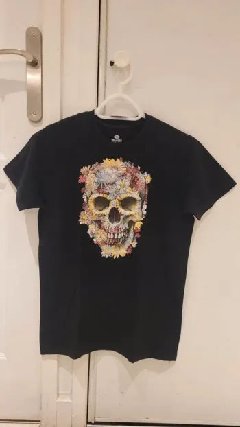 T-shirt manches courtes imprimé tête de mort 100% coton