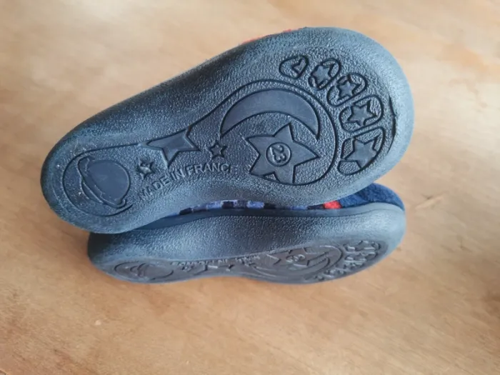 🌼 Chaussons bleu marine rayés T23 cuir véritable Made in France 🇫🇷 - photo numéro 4