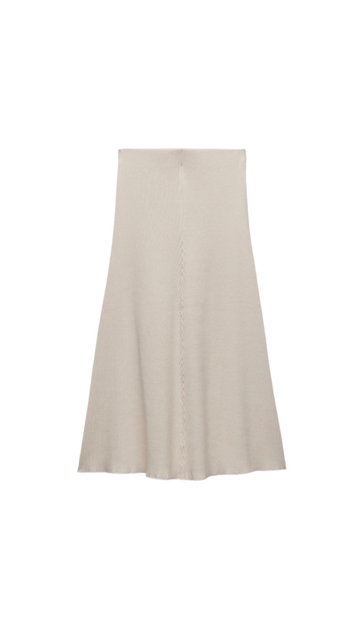 Jupe mi longue côtelé écru beige zara taille S/36