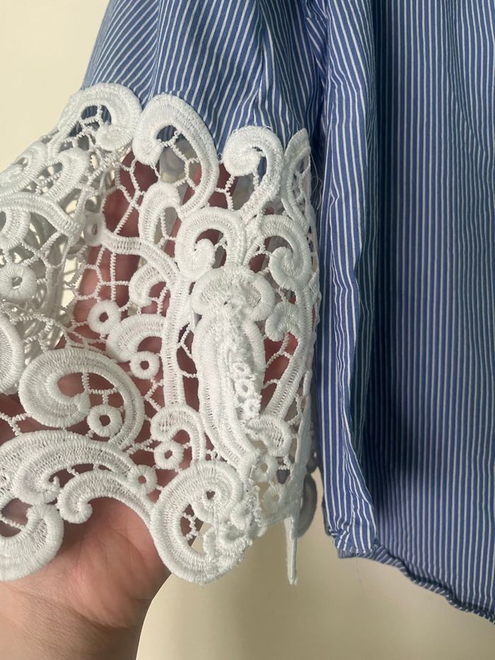 Blouse Zara à rayures et détails dentelle taille M - photo numéro 4