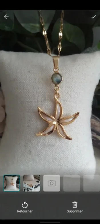 Collier étoile de mer en nacre blanche et pierre de labradorite