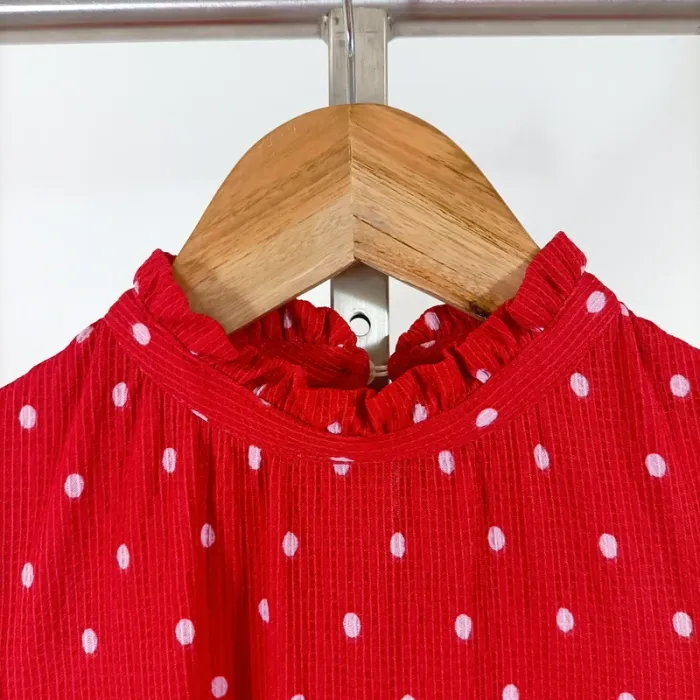 Robe rouge à pois Next 4-5 ans manches ballon col volanté rétro chic A1100 - photo numéro 5