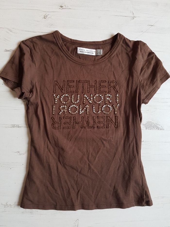 Tee shirt zara marron - photo numéro 2
