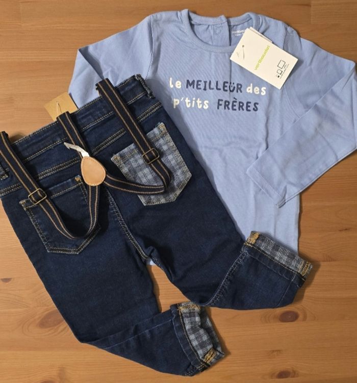 NEUFS NON PORTÉS 🏷💙🥰 superbe ensemble teeshirt ml et jeans 36mois garçon 🥰💙