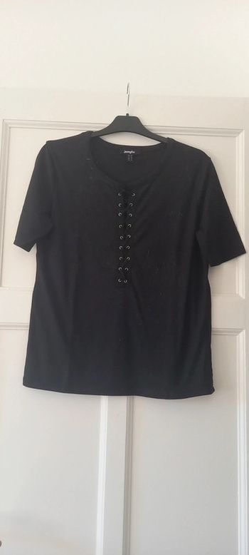 T-shirt noir côtelé jennyfer 38 avec laçage à l'avant
