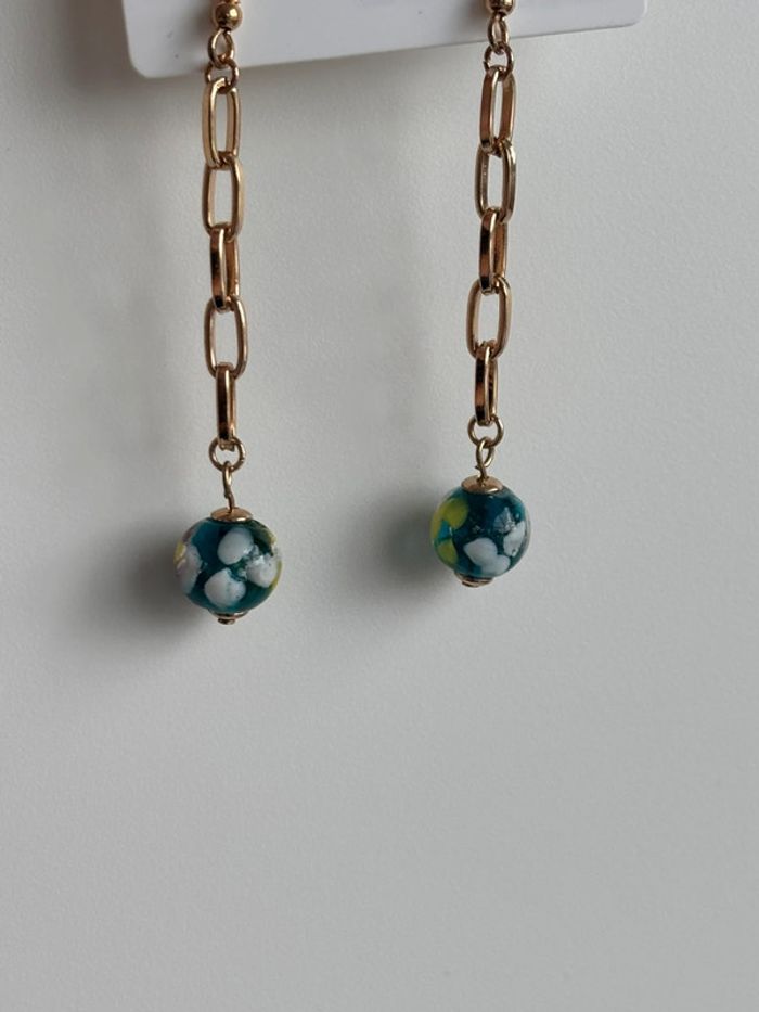 Boucles d’oreilles Kanèoré vert et doré - photo numéro 2