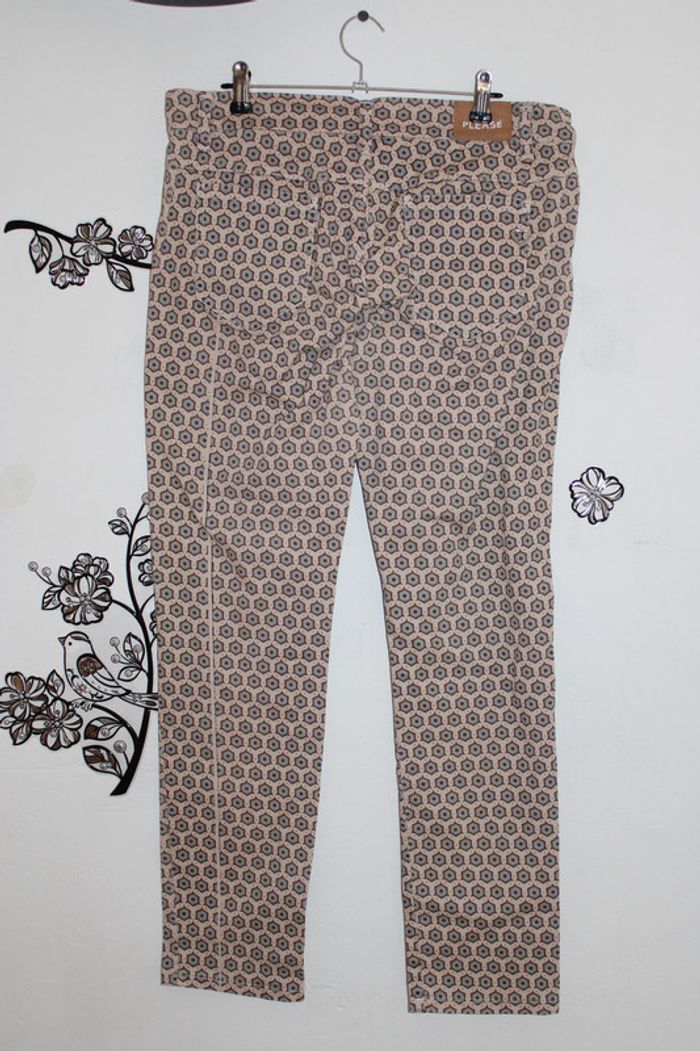 👖 Jean Please beige à motifs hexagonaux, taille M, en excellent état ! 👖 - photo numéro 2