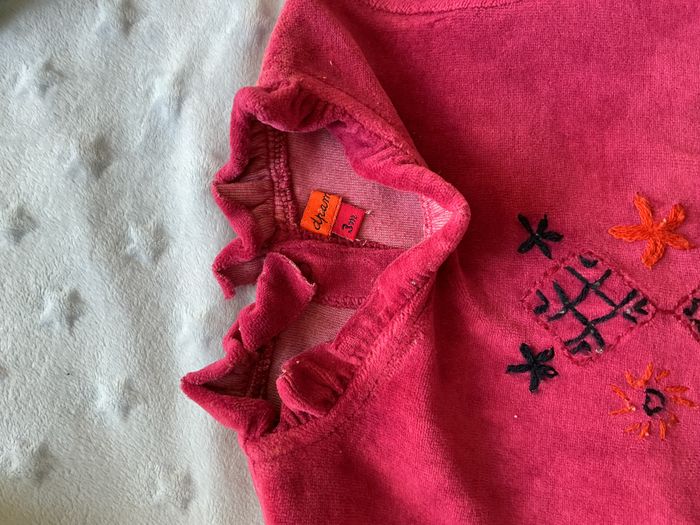 pyjama grenouillère en velours couleur prune 3 mois du pareil au même broderies devant - photo numéro 8