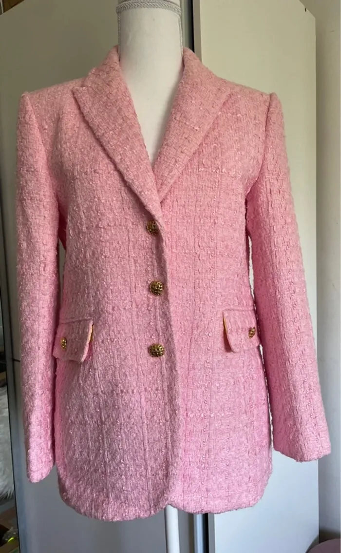 Veste blazer Zara texturé rose taille S - photo numéro 10