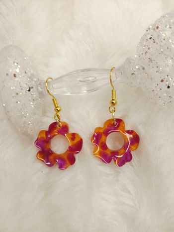 Boucles d'oreilles fleurs rose orange 