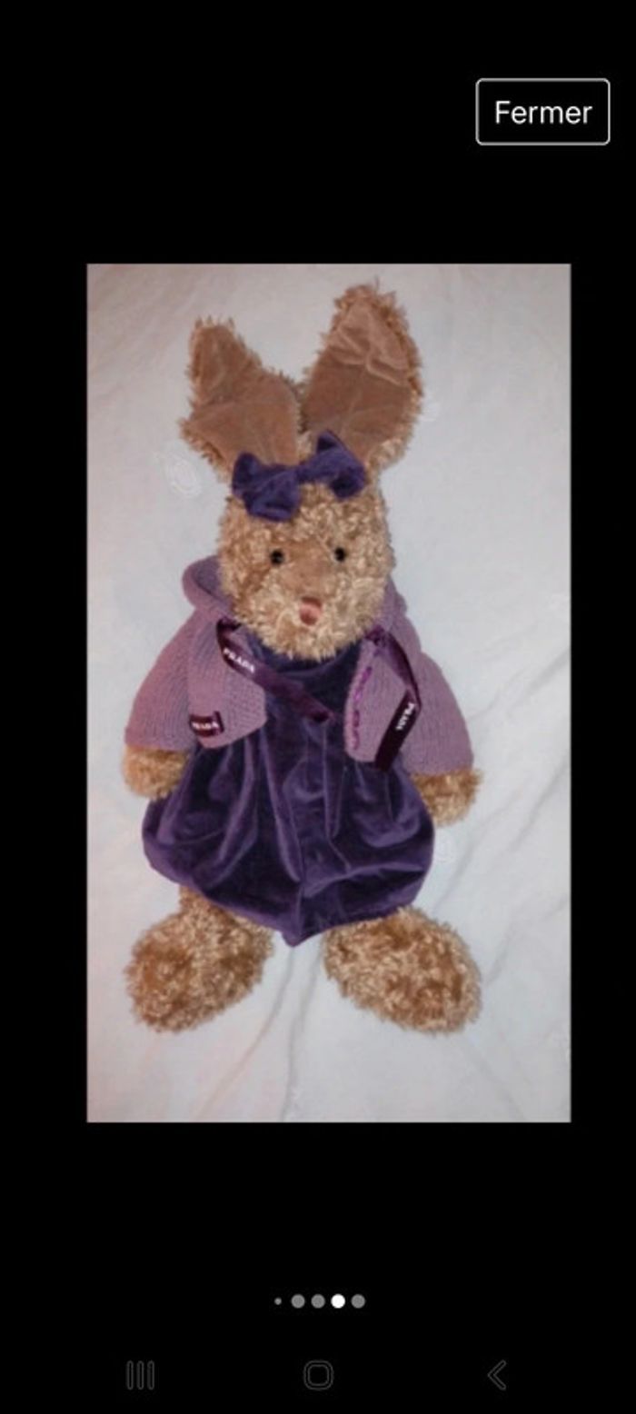 Peluche lapin vintage Sia avec gilet tricoté main