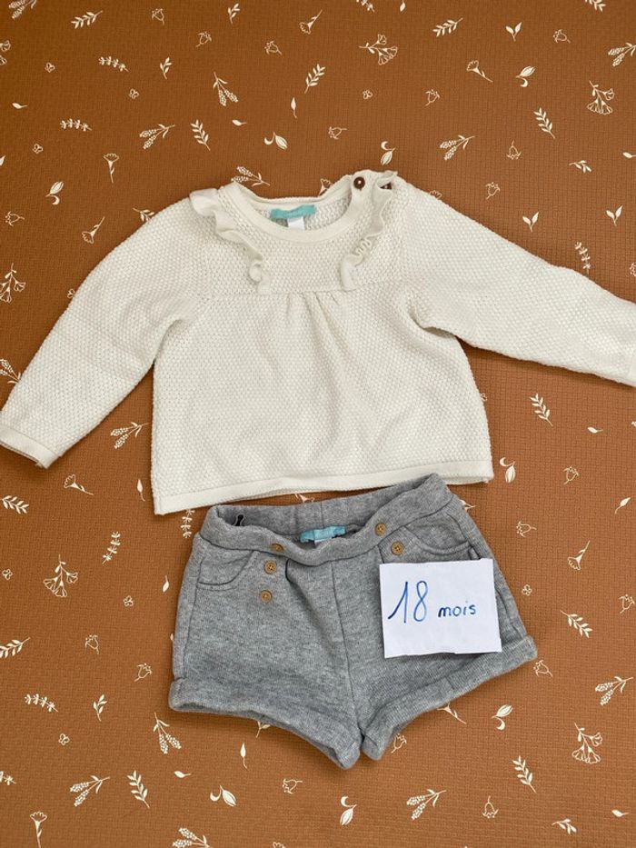 Short gris + pull 18 mois