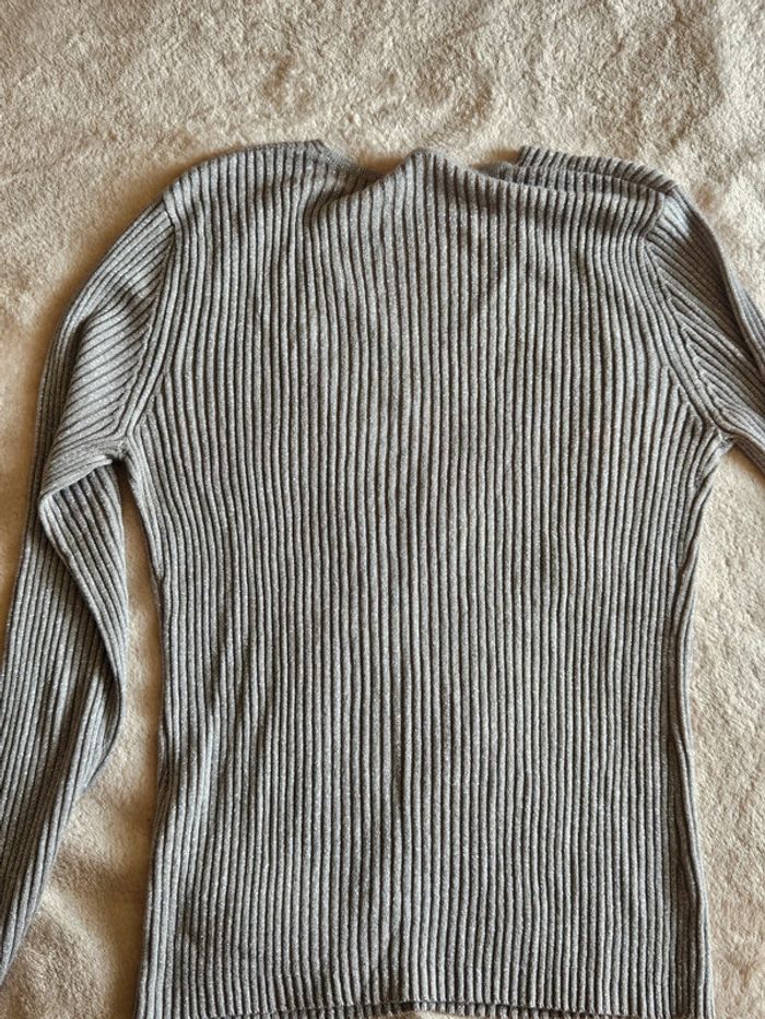 Pull fin côtelé argenté brillant et perles Vintage - photo numéro 7