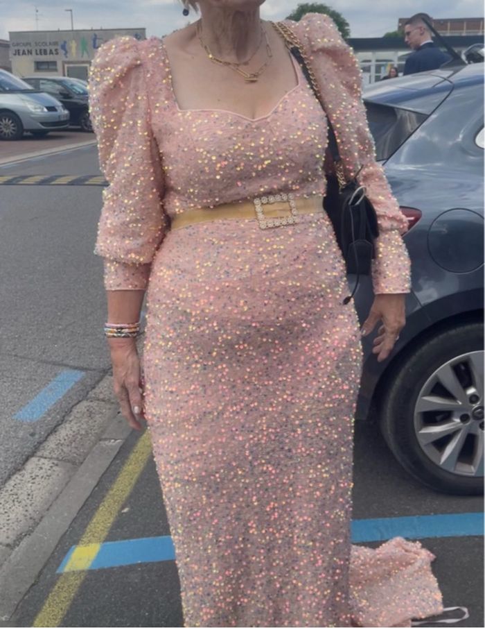 robe avec traîne 42 sequin abricot cein strass - photo numéro 2