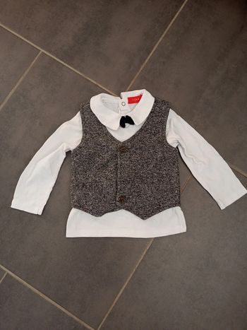 Haut 2 pièces maillot blanc/gilet gris chiné 12mois