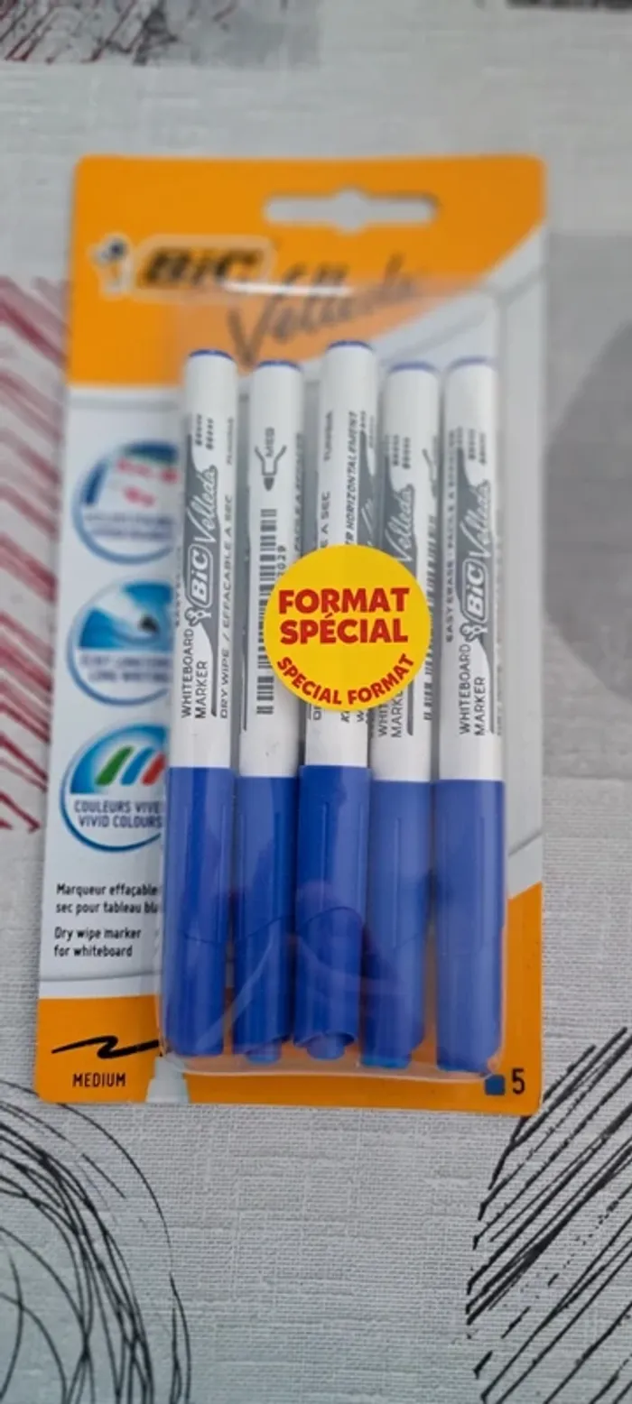 Lot 5 marqueurs effaçable à sec pour tableau blanc