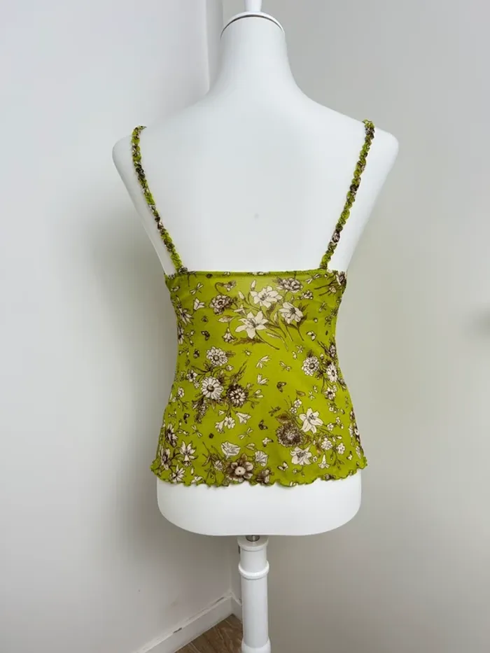 Top vert y2k vintage fleuri transparent taille S - photo numéro 2
