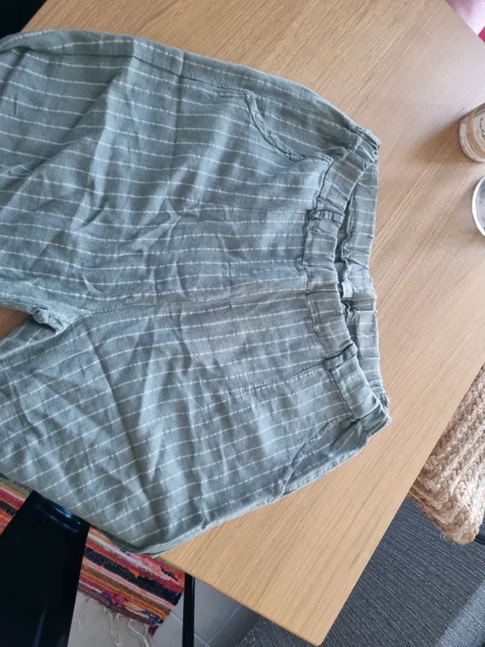 Pantalon en lin rayures kaki - photo numéro 2