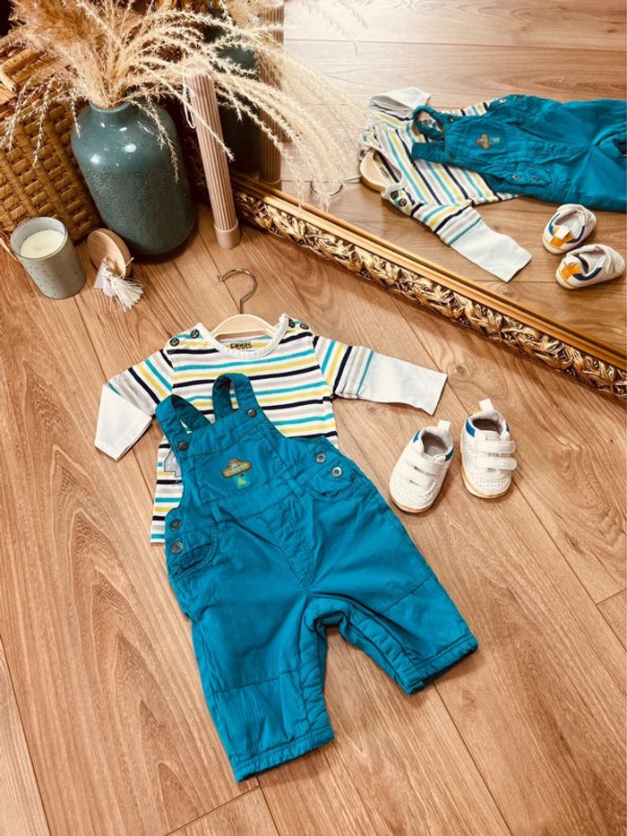 Taille 1 mois ensemble 2 pièces garçon orchestra bleu turquoise * rayures * 💙