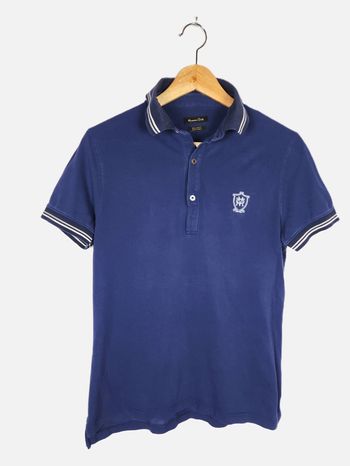Polo Massimo Dutti Homme Marine Taille S Col Rayé Broderie Blason Casual