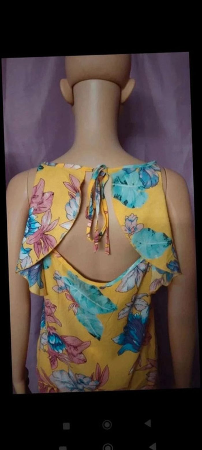 Haut top fleuris jaune  taille  s fluide - photo numéro 6