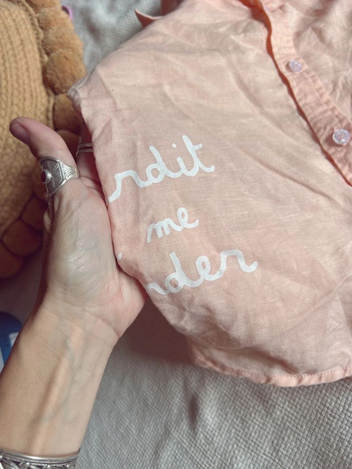 Chemise saumon abricot pastel interdit de me gronder 4 ans - photo numéro 3