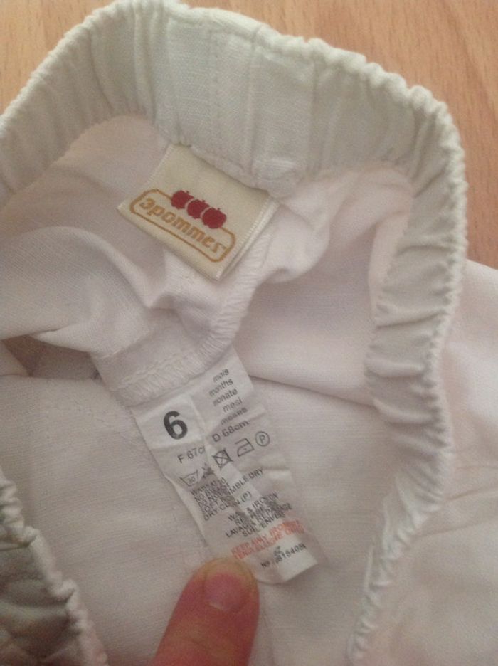 Joli pantalon blanc léger été T. 6 mois 67 cm 3 Pommes TBE - photo numéro 3