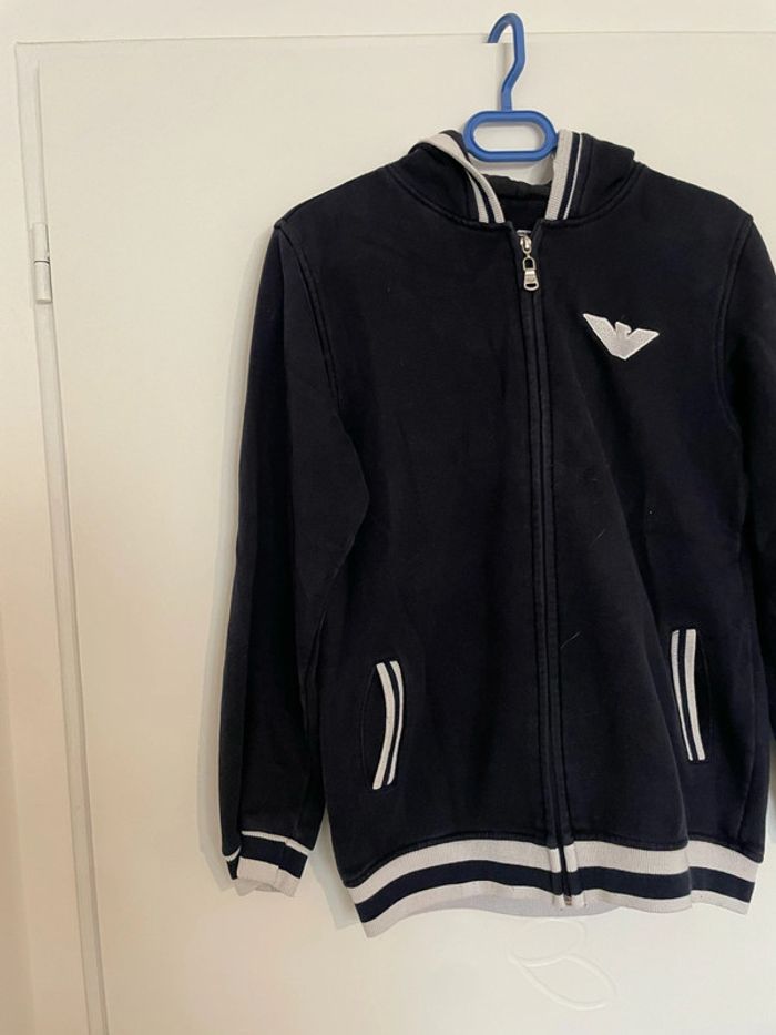 Veste homme à fermeture zip à capuche à manches longues bleu marine et blanc GA taille L - photo numéro 2