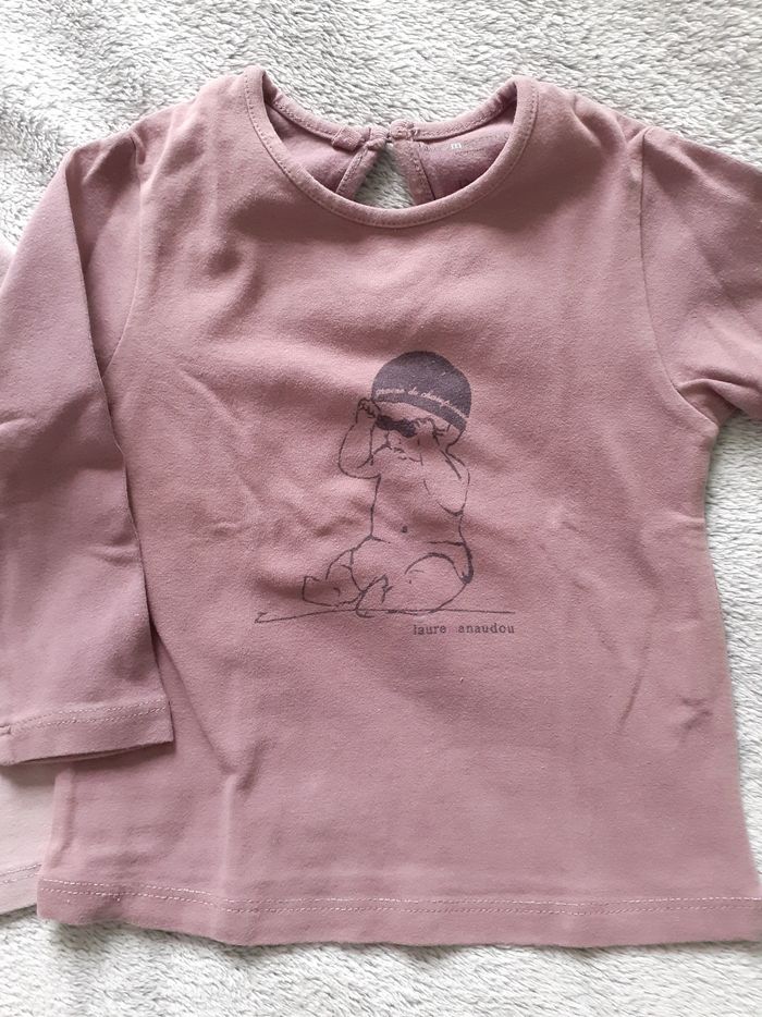 Lot 2 T-shirt fille 12 mois parme et violet neuf Laure Manaudou - photo numéro 2