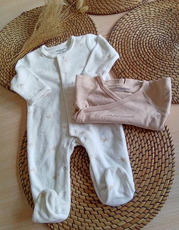 Babygro crème en velours imprimé mixte + body marron Vertbaudet taille 3 mois