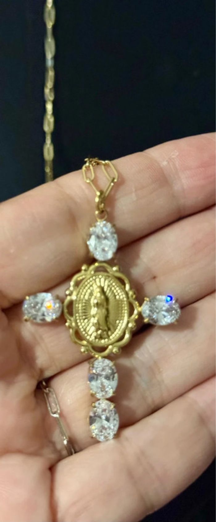 Long sautoir maille large réglable croix vierge marie cristaux - photo numéro 6