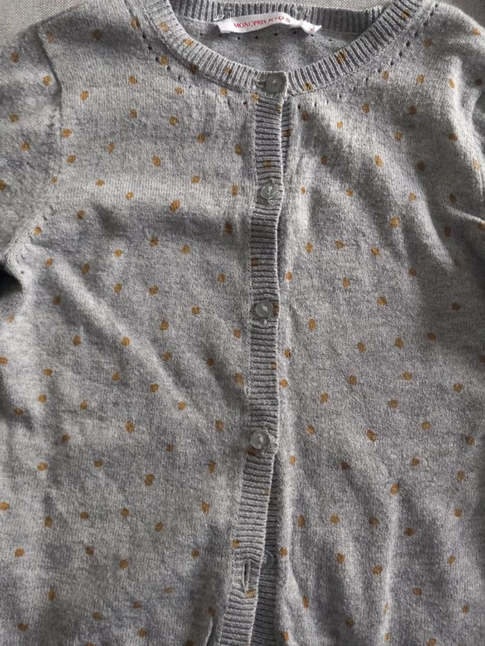 Gilet gris à pois jaune moutarde  Monoprix TBE 4ans - photo numéro 2