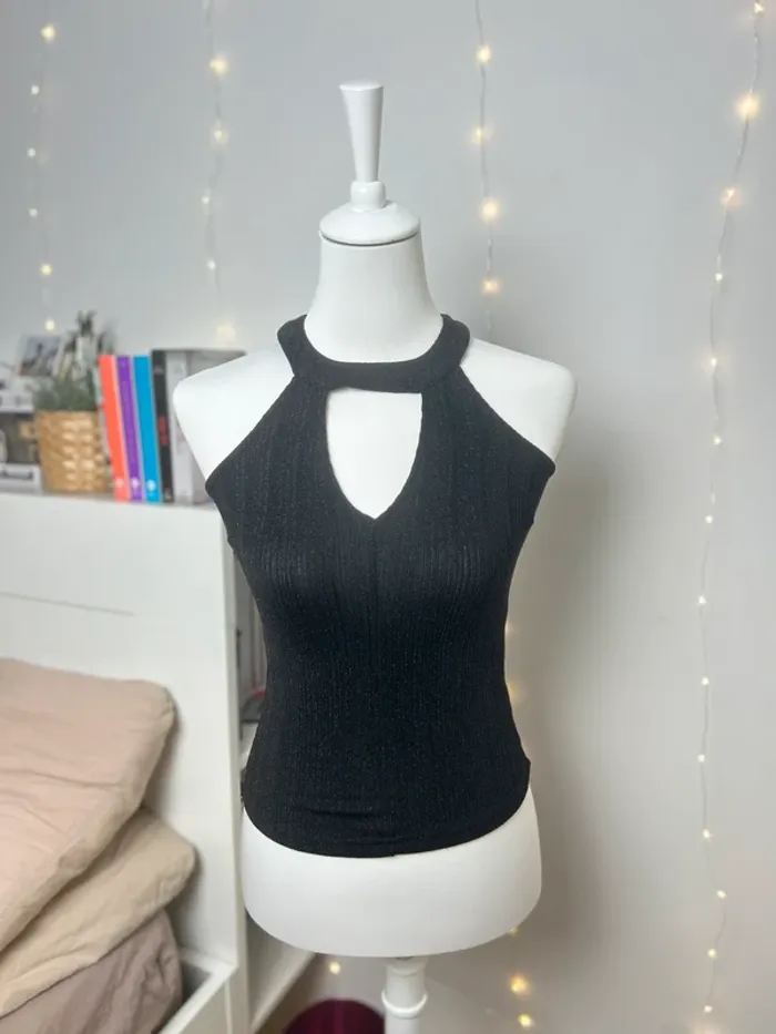 top soirée noir à paillettes Jennyfer décolleté – taille XS