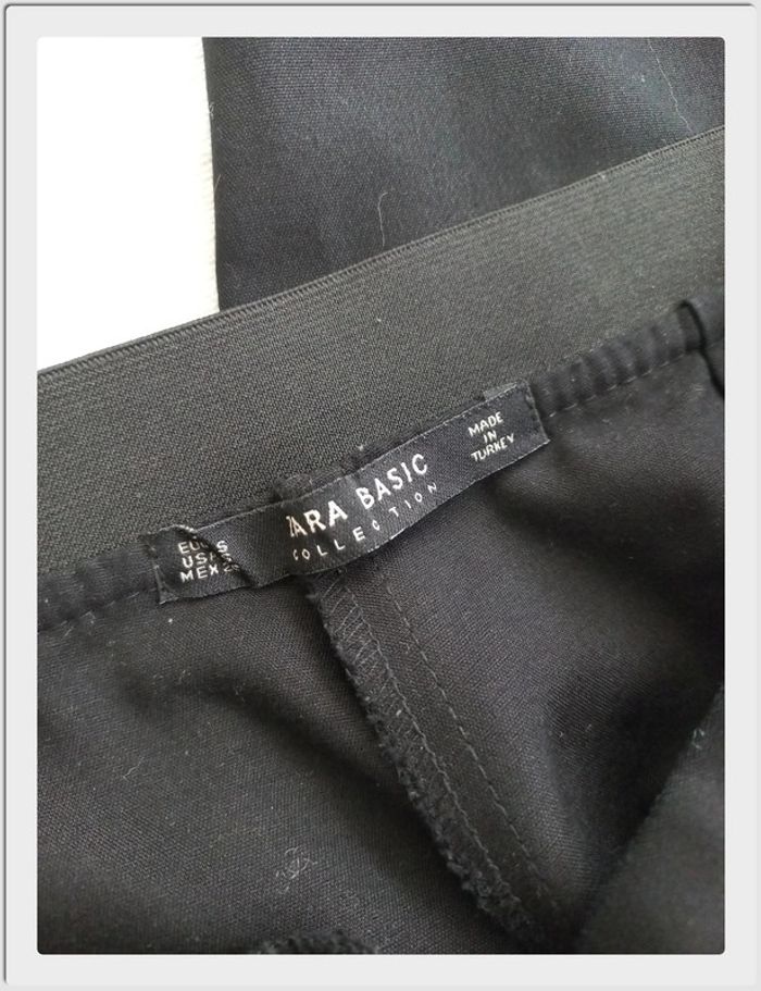 Pantalon Zara Basic S noir avec bandes latérales blanches - Coupe élégante - photo numéro 6