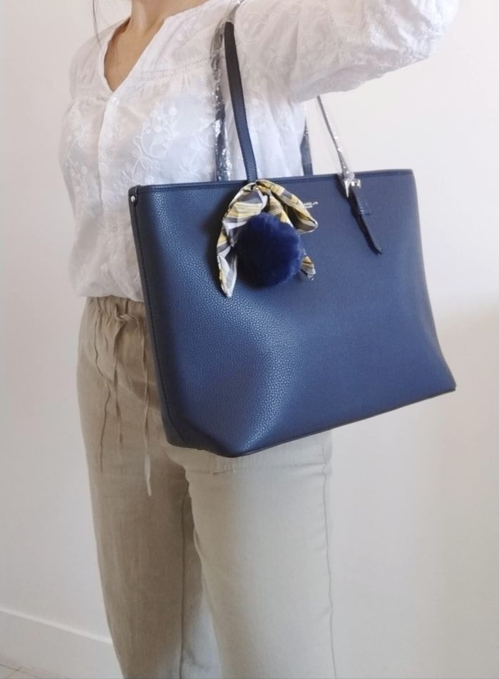 Sac cabas souple pompon bleu marine - photo numéro 2
