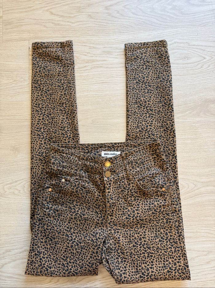 Pantalon slim taille haute luisant marron noir grain de malice taille 34 XS - photo numéro 2
