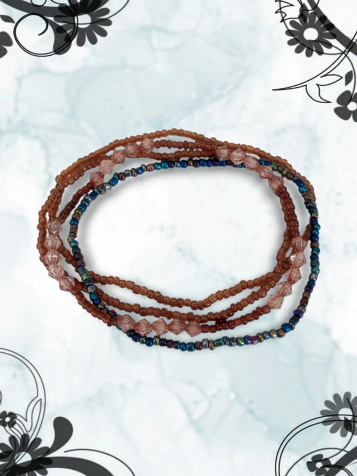 Lot 4 bracelets perle beige marron bleu violet irisé 🇨🇵 Fabrication Artisanale - Ø 5cm (élastique)