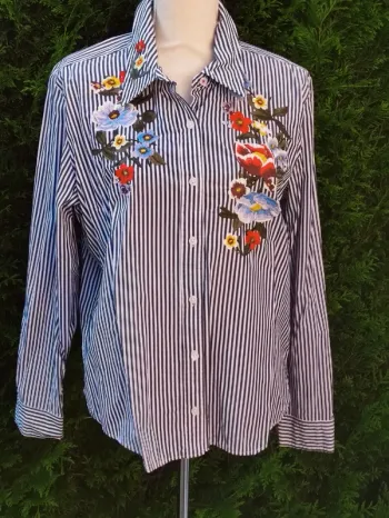 💋 chemise à rayures fleurs brodées 🌺 vintage