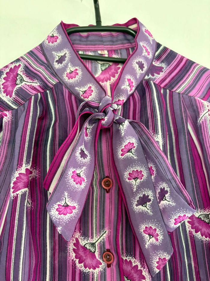 Chemisier vintage fleuri mauve violet t38 - photo numéro 2