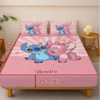 ensemble literie 3 pièces  draps housse et 2 taies d'oreiller stitch 120  /200 Cm neuve