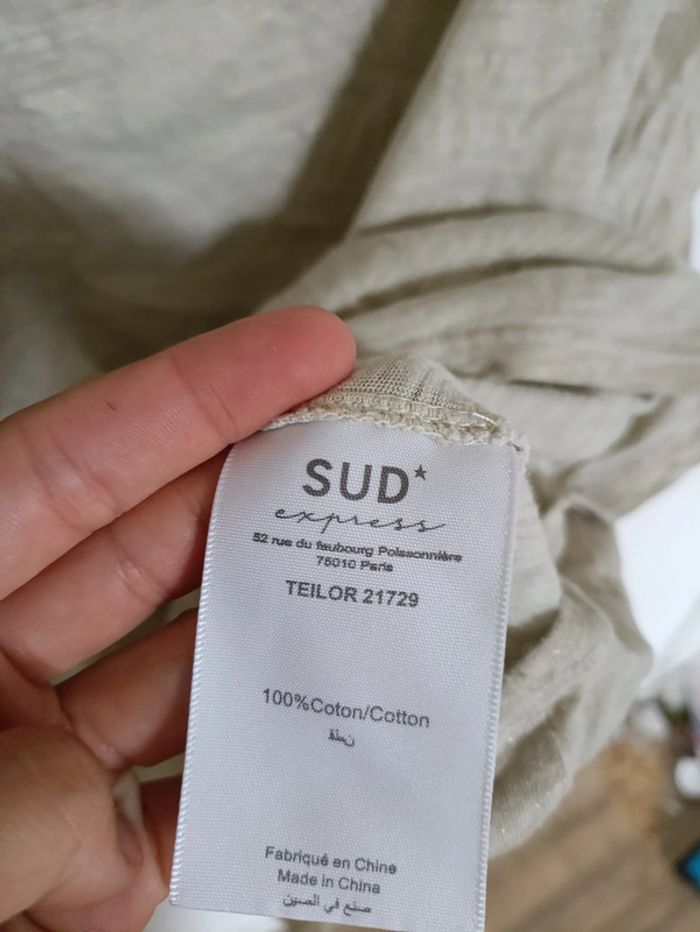 T-shirt beige col V effet froissé Sud Express M - photo numéro 5