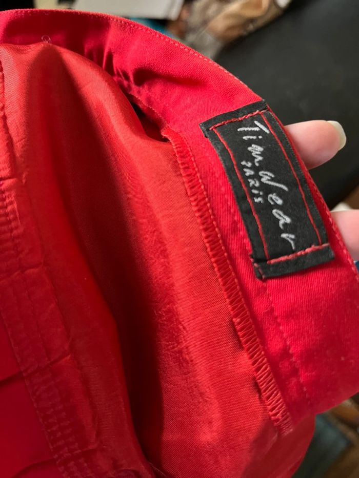 Jupe longue plissée taille haute avec fente - rouge - photo numéro 13