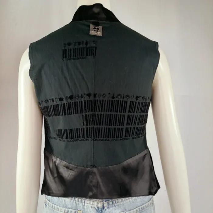 Top noir sans manches Biche de Bère col mao voile et satin effet graphique dos S A1330 - photo numéro 4