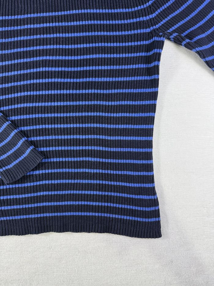 Pull Tommy Hilfiger noir & bleu rayé taille M pour femme col montant parfait état - photo numéro 7