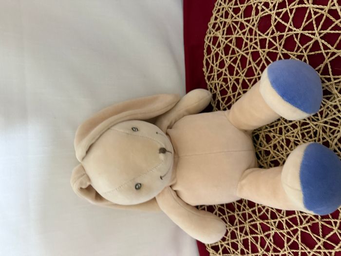 Doudou lapin blanc écru bleu NOUNOURS
