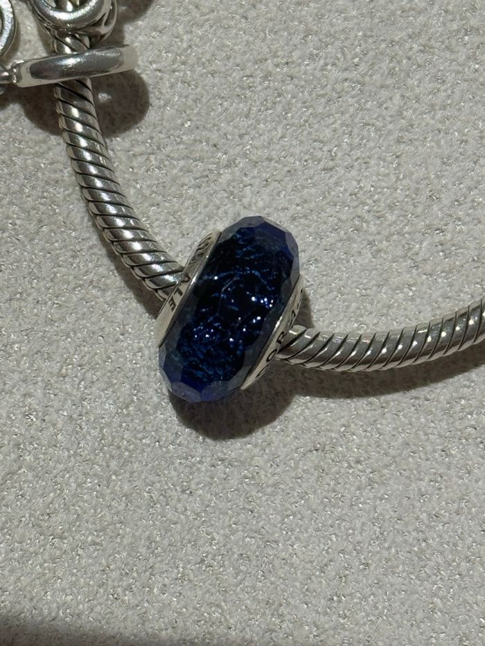 Charm Pandora Verre de Murano Bleu Facetté Argent Massif - photo numéro 4