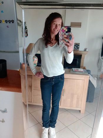 Pull fin s blanc gris chiné c71